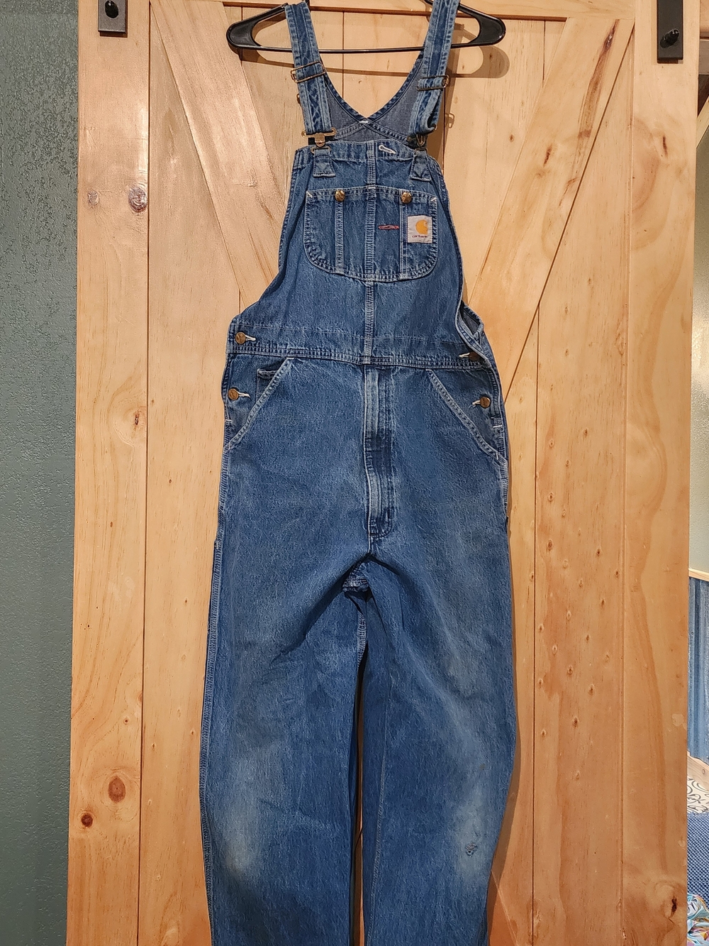 Vintage Carhartt Men's Blue Denim Relaxed Fit Overalls